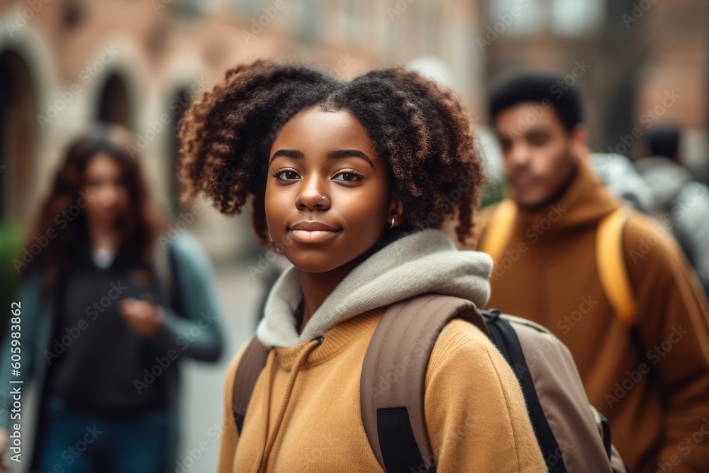 Female student going for class in high school. Generative AI Female student going for class in high school. Generative AI