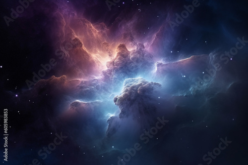 Colorful space galaxy cloud nebula in space Universe science and astronomy concept. Supernova. Generative AI © Rytis