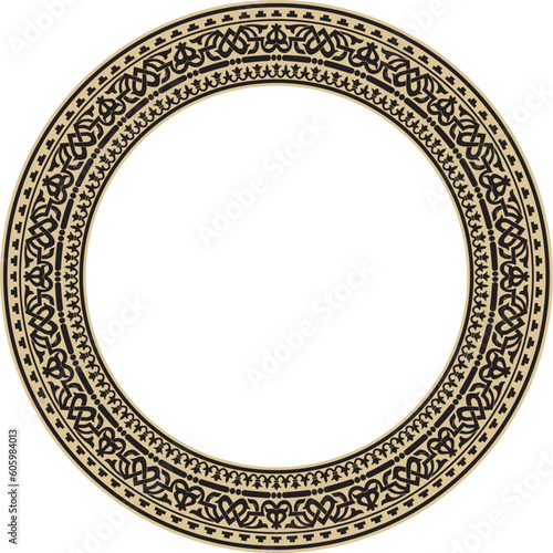 Vector round gold and black seamless classic byzantine ornament. Infinite circle, border, frame Ancient Greece, Eastern Roman Empire. Decoration of the Russian Orthodox Church..