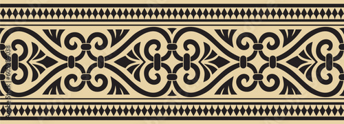Vector golden and black seamless ornament of ancient Greece. Classic Endless pattern frame border Roman Empire..