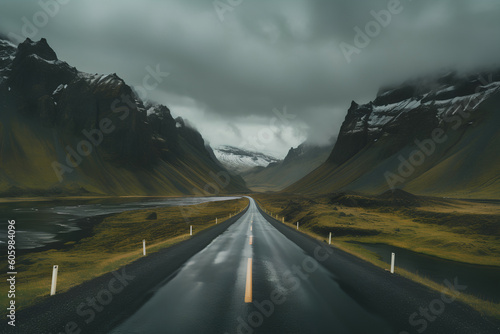 Majestic mountains and loneliness on never ending roads, Generative AI