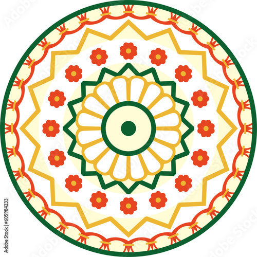 Vector colored round ancient persian ornament. National Iranian circle of ancient civilization..