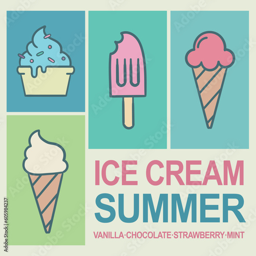 Ice Cream Summer Retro Vintage Strawberry And Vanilla