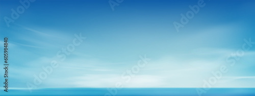 Morning Sky, Horizon Spring Sky Scape in blue by the Sea,Vector of nature cloud, sky in sunny day Summer, Horizon picturesque banner background for World environment day,Save the earth or Earth day