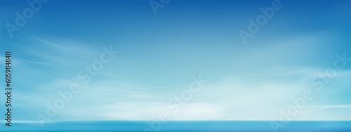 Morning Sky  Horizon Spring Sky Scape in blue by the Sea Vector of nature cloud  sky in sunny day Summer  Horizon picturesque banner background for World environment day Save the earth or Earth day