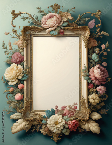 Decorative flowers present invitation frame. Generative AI technology