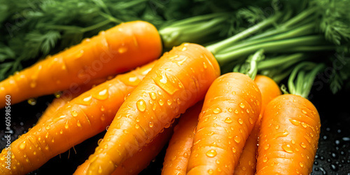 Closeup beautiful texture of fresh orange carrot with water drops.vegetable background.healthy eating with organic food ingredient.generative ai technology