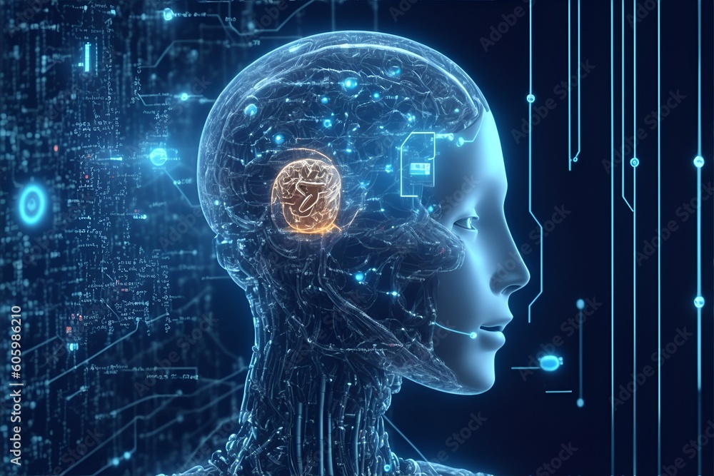 Artificial intelligence. AI. Abstract digital human face AI. Human face made from Data. machine learning concept. Generative AI Artificial intelligence. AI. Abstract digital human face AI. Human face made from Data. machine learning concept. Generative AI