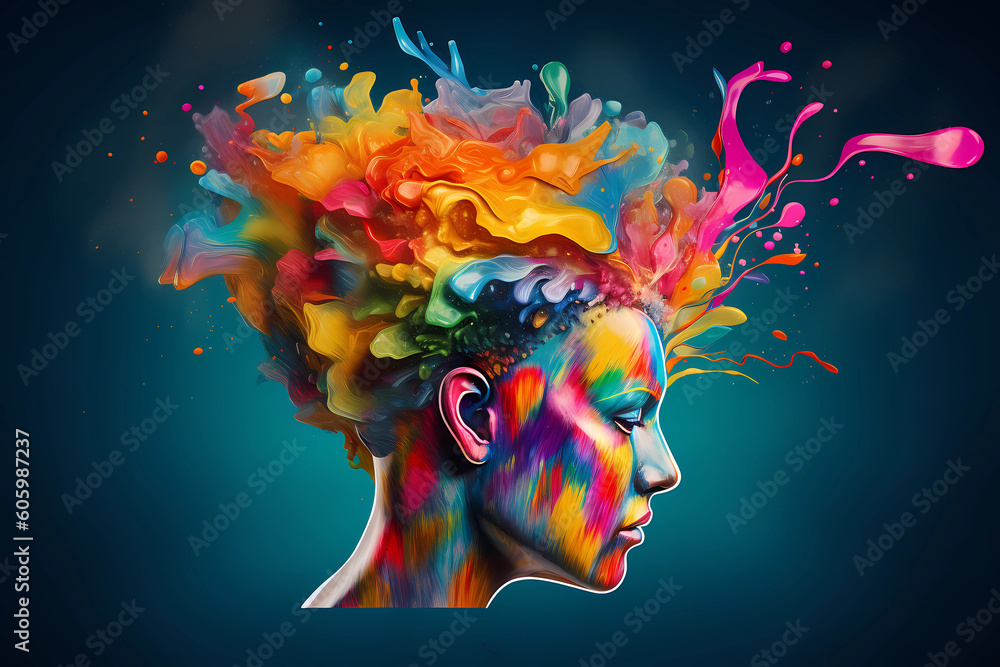 Colorful abstract portrait of a young woman