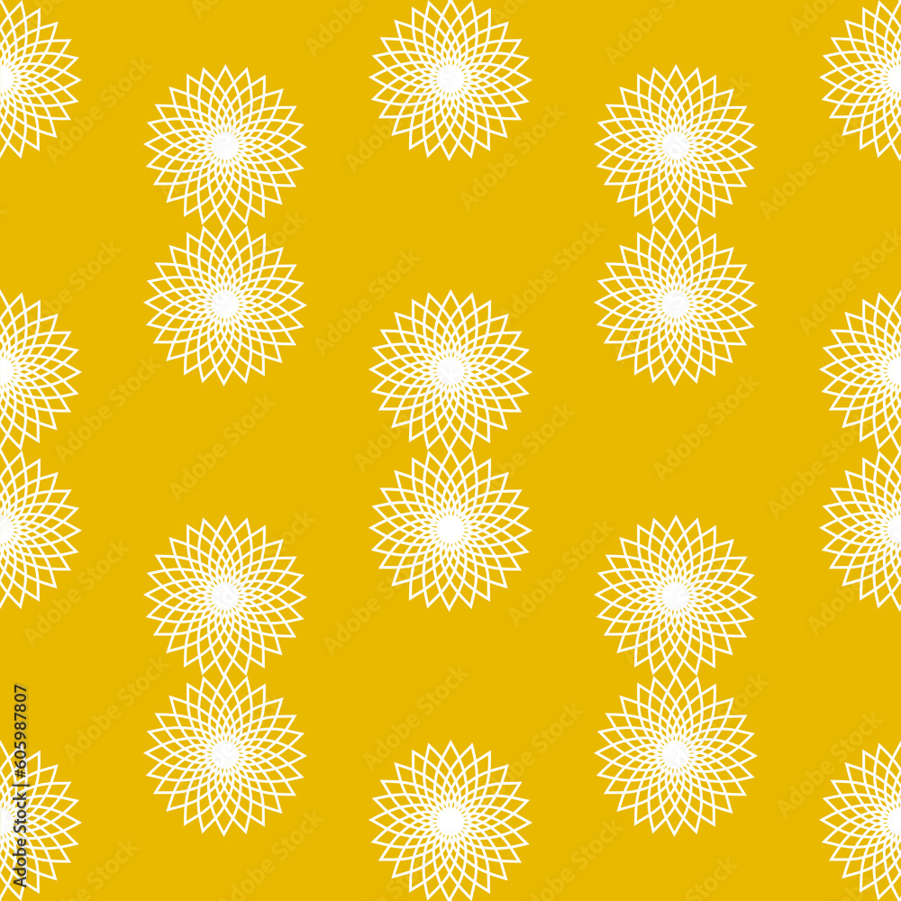 Fototapeta premium seamless white colored geometric flowers on yellow background