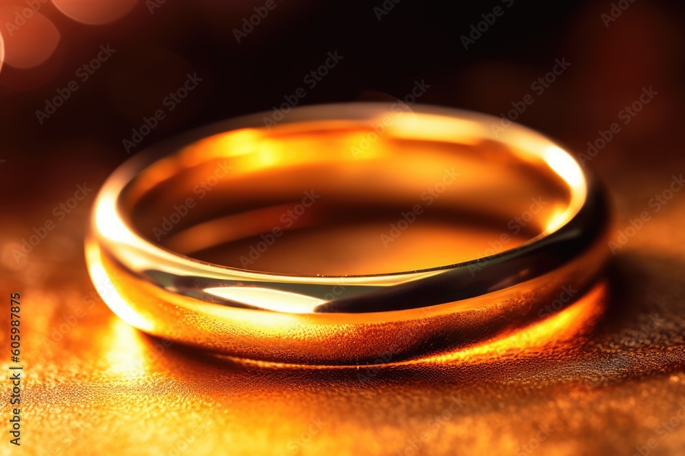 Wedding rings on a wooden surface with bokeh background, golden ring Wedding rings on a wooden surface with bokeh background, golden ring