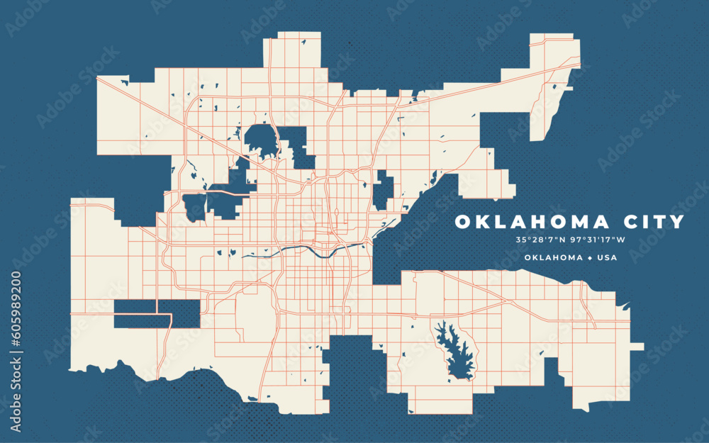 Fototapeta premium Oklahoma City map vector poster flyer