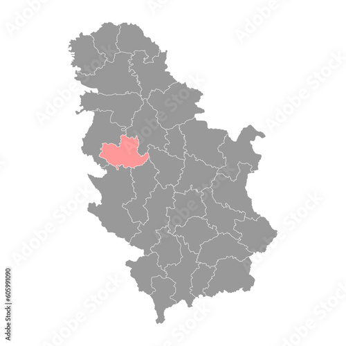 Kolubara district map  administrative district of Serbia. Vector illustration.