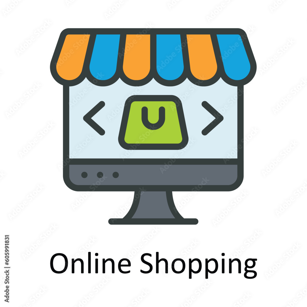 Online Shopping Vector Fill outline Icon Design illustration. Seo and web Symbol on White background EPS 10 File Online Shopping Vector Fill outline Icon Design illustration. Seo and web Symbol on White background EPS 10 File
