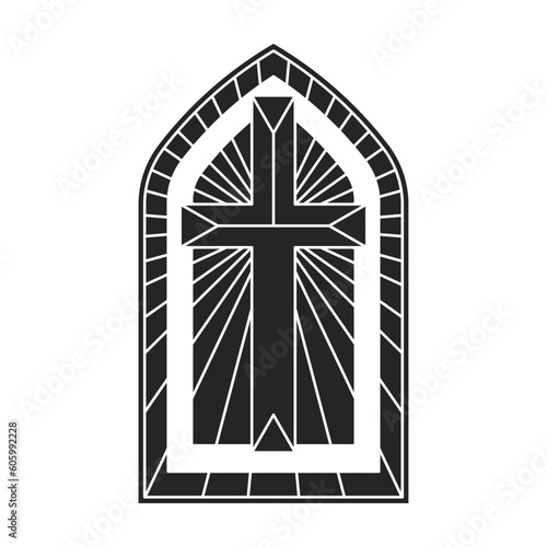 Glass vector black icon. Vector illustration glass window on white background. Isolated black illustration icon of window church.
