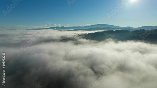 Aerial view of rolling fog near Iller Creek in Spokane Valley, WA photo