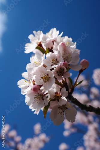 Kirschblüten mit blauen Himmel Hintergrund mit KI erstellt 