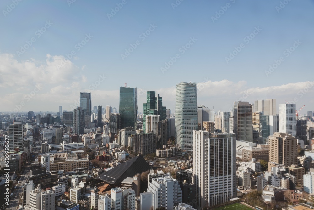 Aerial shot of the nuerous buildings of Tokyo, Japan