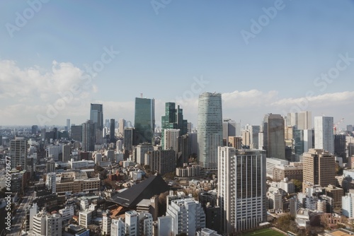 Aerial shot of the nuerous buildings of Tokyo  Japan