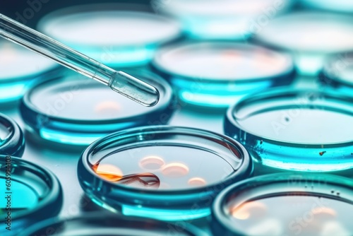 Petri dishes medical lab. Cosmetic laboratory with bio research. Generative Ai