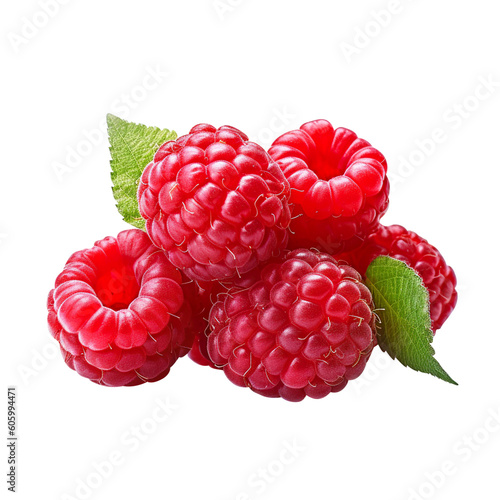Ripe red raspberry with leaf isolated PNG Transparent background created with Generative AI  Clipping Path