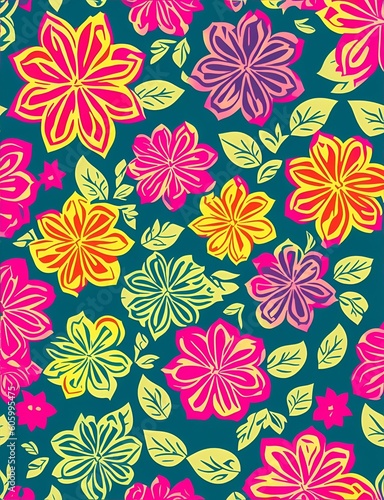 Irregural colorful vibrant flowers pattern background created using generative ai. 