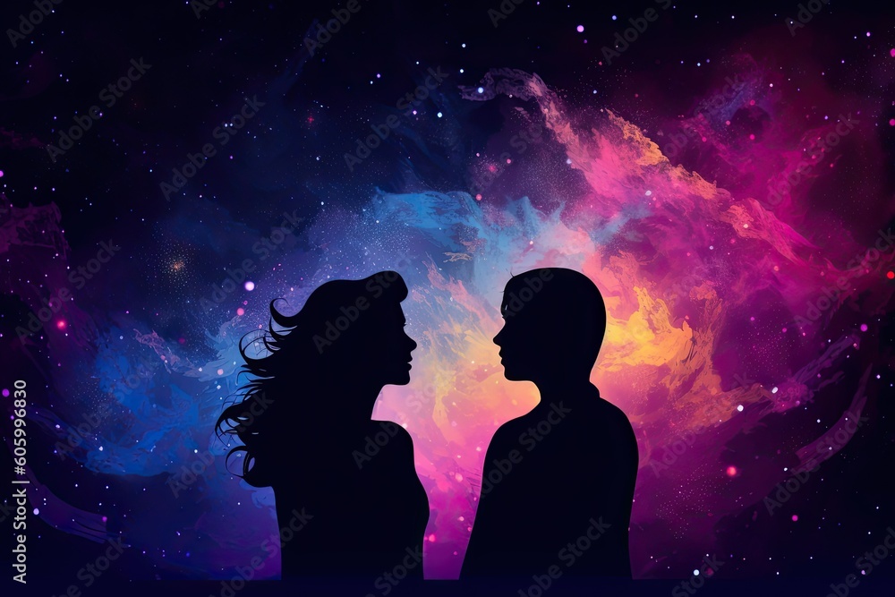 Two people in the night and space