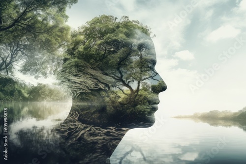 Head in sky with forest