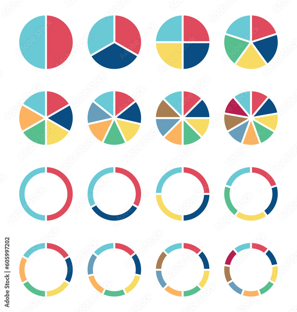 Circle pie charts round diagram sections or steps Simple Colored Set Circle pie charts round diagram sections or steps Simple Colored Set