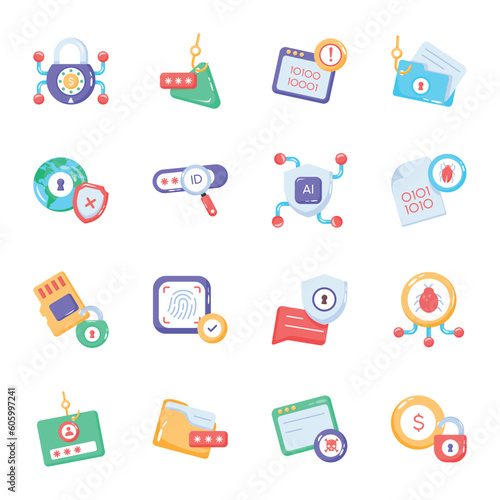 Premium Set of Security Issues Flat Icons 

