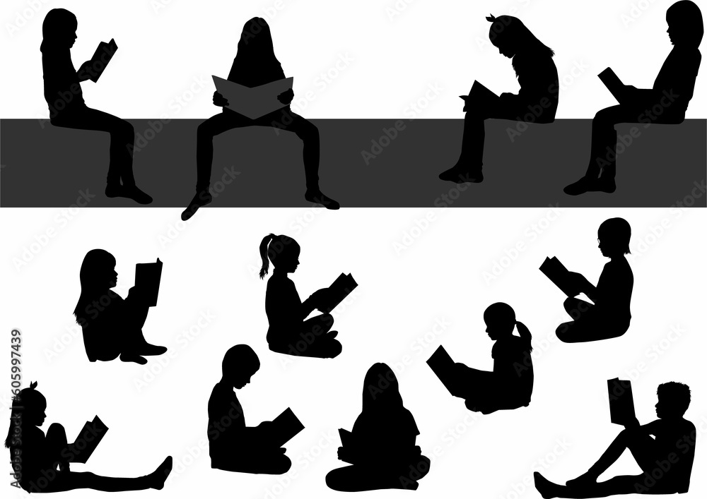 Silhouettes of people with a book. Silhouettes of people with a book.