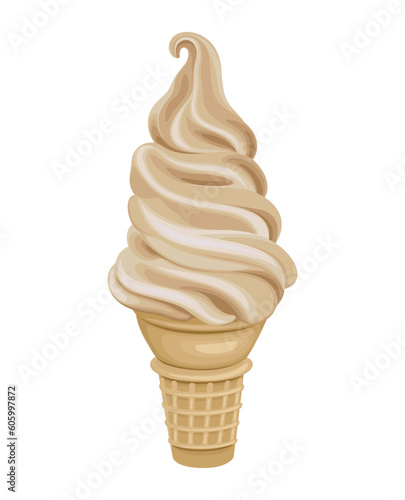 Ice Cream Cone Coffee Chocolate Sweet Food Cold Drink Vector Illustration