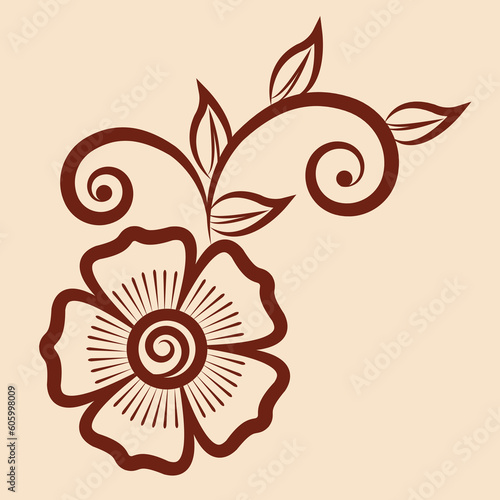 illustration of traditional indian henna mehndi floral ornament design	