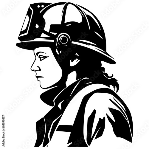 Woman firefighter in vector, isolated on white