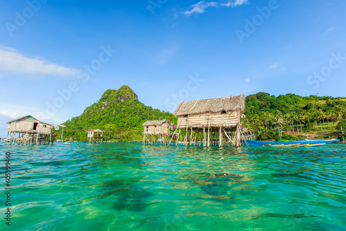 Beautiful landscapes view borneo sea gypsy water village in Bodgaya Mabul Island, Semporna Sabah, Malaysia.