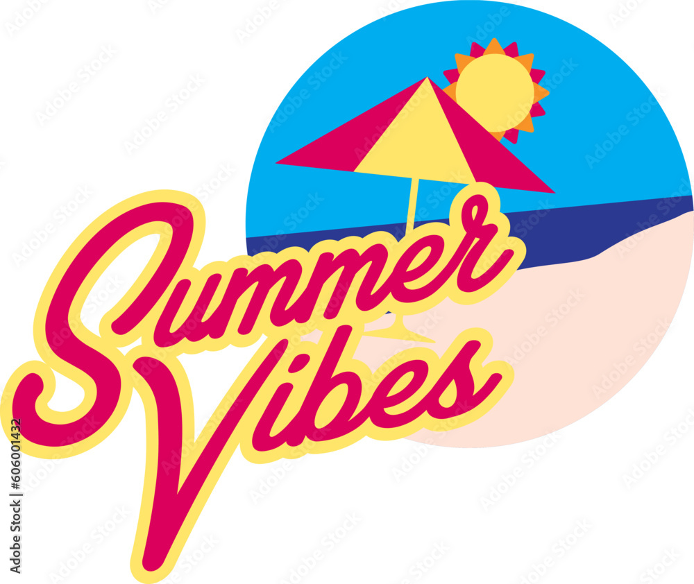 Summer vibes logo with beach background