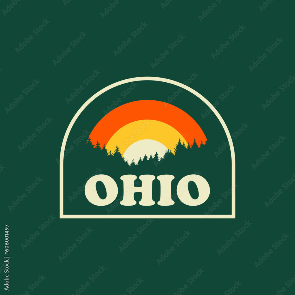 Fototapeta premium Ohio sticker vintage logo vector concept, icon, element, and template for company. Travel, explore, adventure logo.