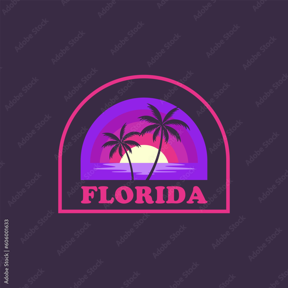 Florida sun vintage logo vector concept, icon, element, and template for company. Travel, explore, adventure logo.