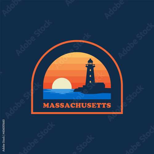 Massachusetts lighthouse vintage logo vector concept, icon, element, and template for company. Travel, explore, adventure logo.