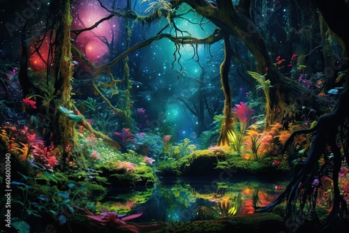 Iridescent Dreamscape  Immerse Yourself in the Bioluminescent Forest