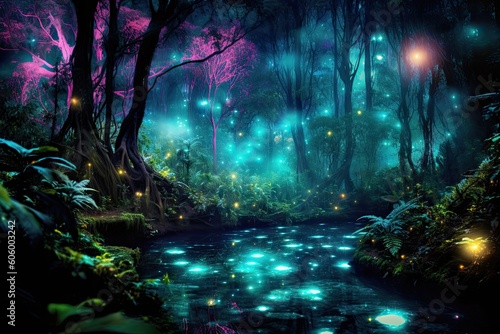 Nighttime Enchantment: Step into the Bioluminescent Forest's Realm