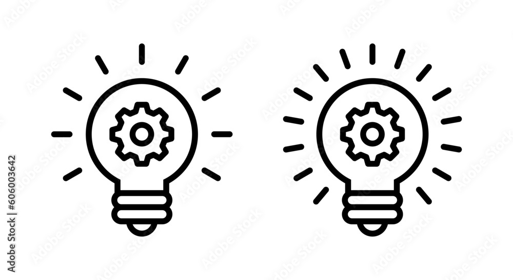Creativity, idea, bulb icon vector. Lamp symbol with gear Creativity, idea, bulb icon vector. Lamp symbol with gear