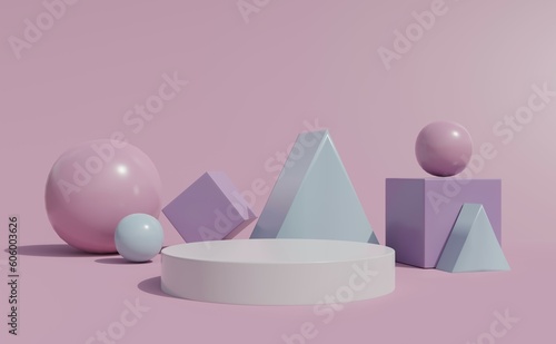 Geometric backdrop display stand, 3d rendering