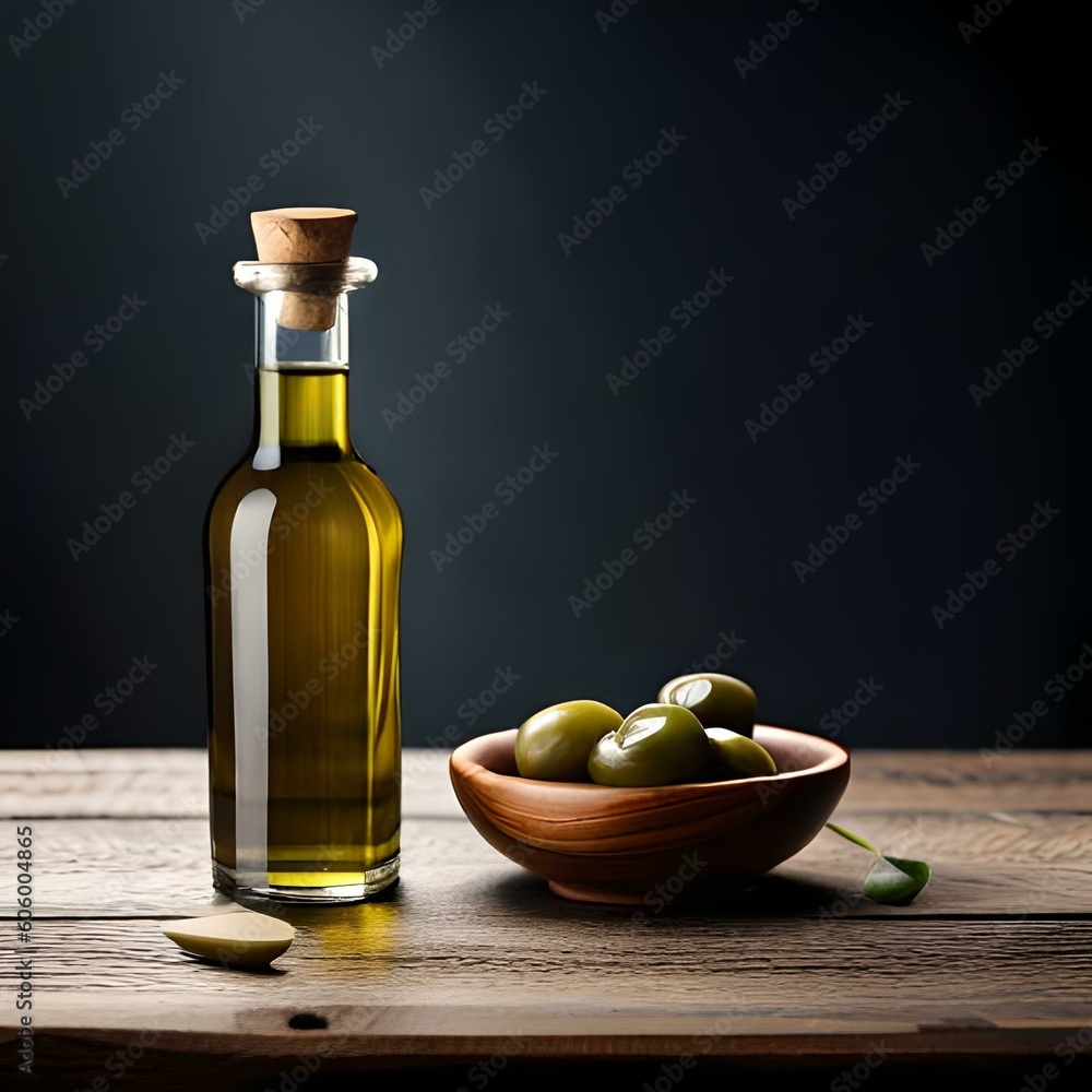 Olive oil and olives. Generative AI. Olive oil and olives. Generative AI.