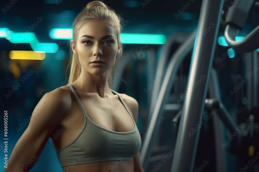junge frau beim training im fitnessstudio. (generative ai), junge frau beim training im fitnessstudio. (generative ai),