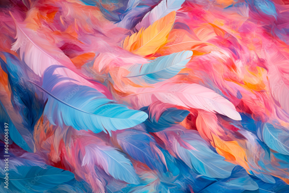 Colorful Feathers Background. Pastel Colored Illustration.