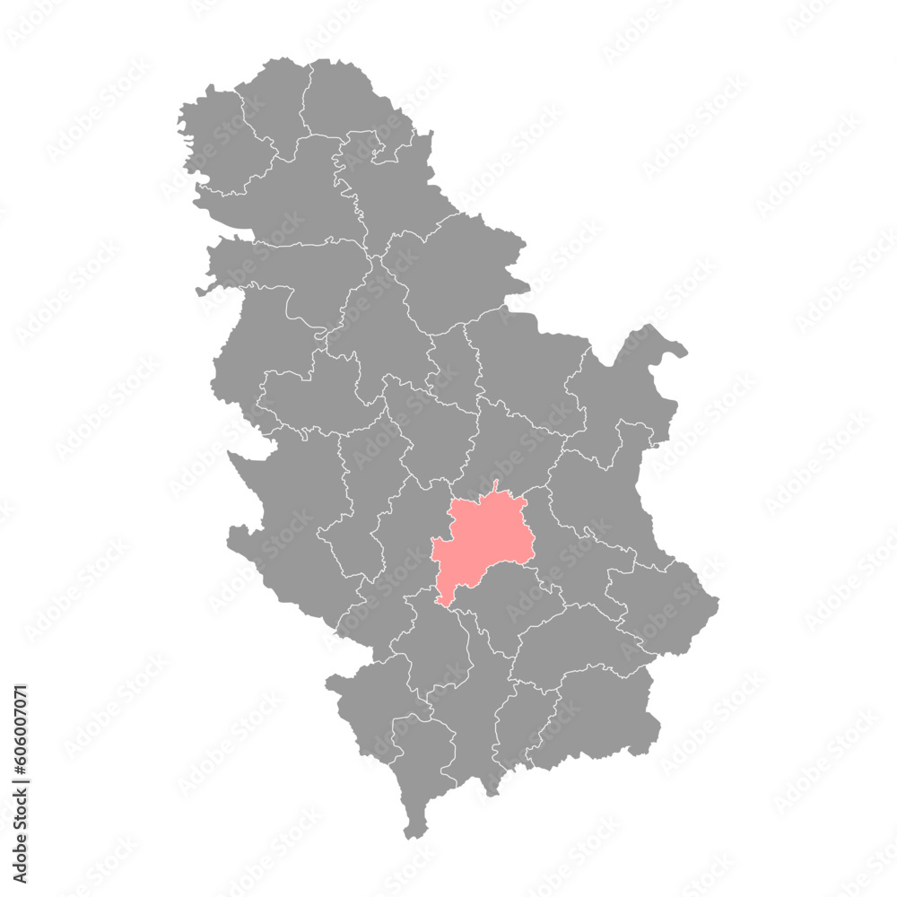Rasina district map, administrative district of Serbia. Vector illustration.