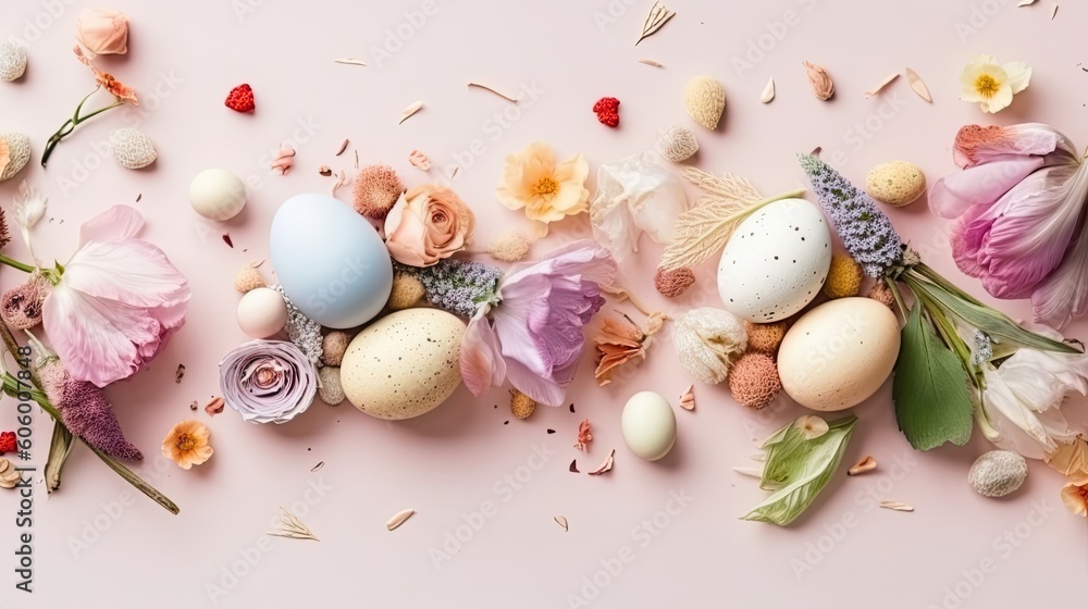 Top View concept design of Happy Easter Day banner background Top View concept design of Happy Easter Day banner background