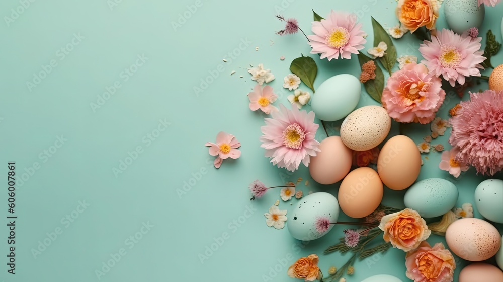 Top View concept design of Happy Easter Day banner background