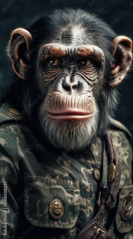 Combat Chimp Monkey in Military Clothes. Generative ai Combat Chimp Monkey in Military Clothes. Generative ai